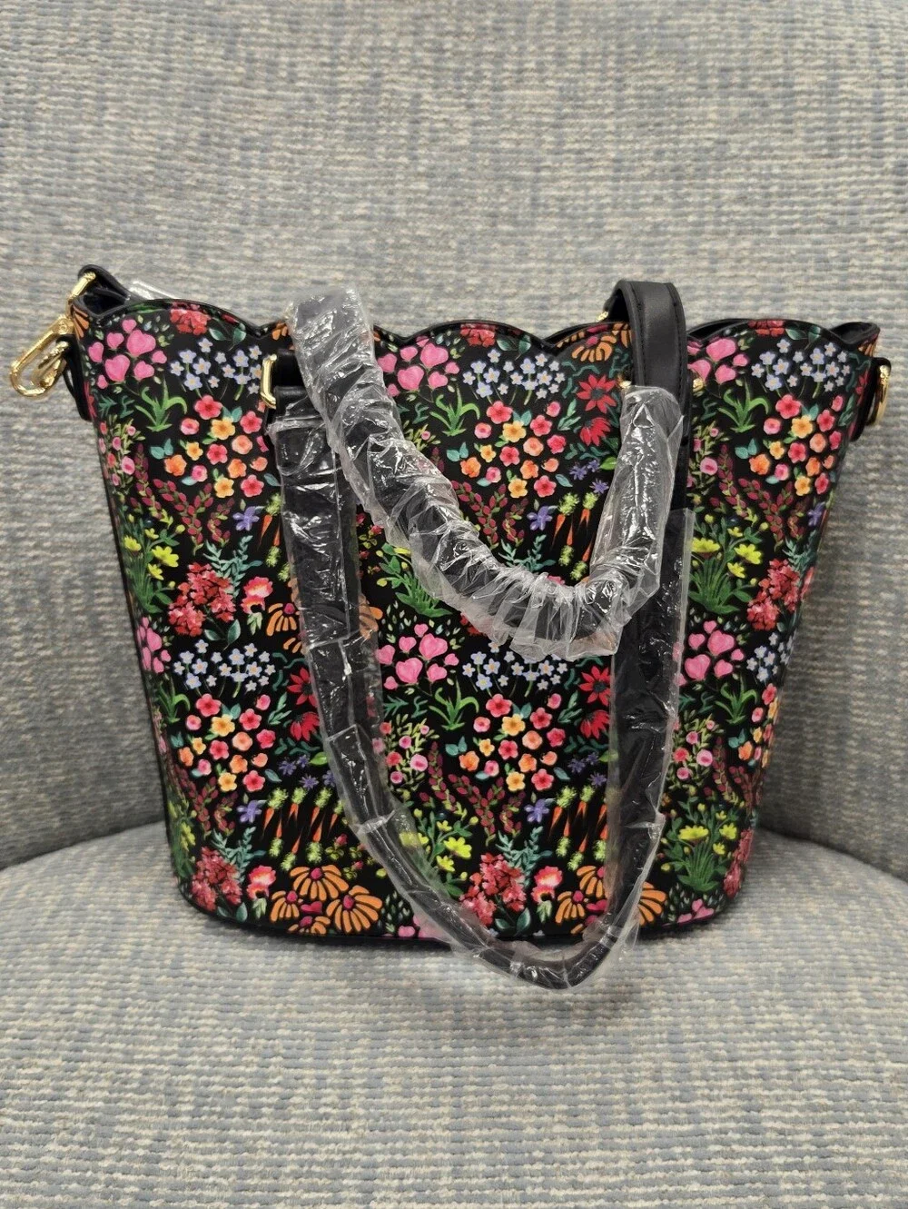 Betsey Johnson Black Floral Mini Tote Handbag